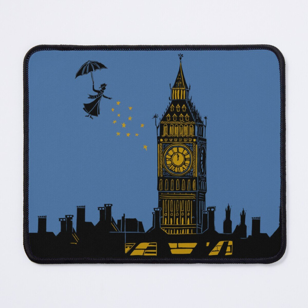 Mouse Pad Mary Poppins And Big Ben Linocut Silhouette Print In And 11.8 X 9.8 Inch Computer Mat Gaming Office Mousepad Black/Blue/Gold 7802738141719