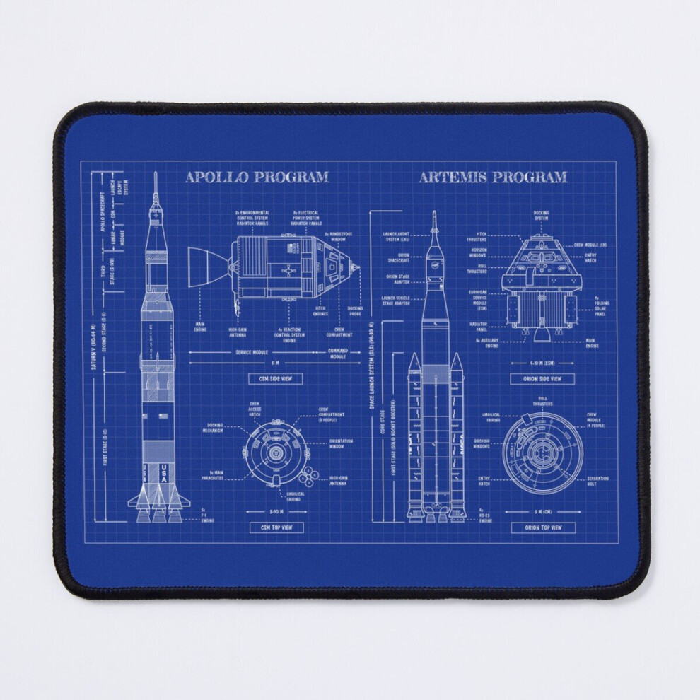 Mouse Pad Apollo Program Vs Artemis Program (Blueprint) 11.8 X 9.8 Inch Computer Mat Gaming Office Mousepad 7802738191646