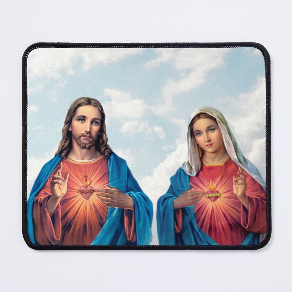 Mouse Pad Sacred And Immaculate Hearts (Jesus And Mary) With Sky 11.8 X 9.8 Inch Computer Mat Gaming Office Mousepad 7802738143706