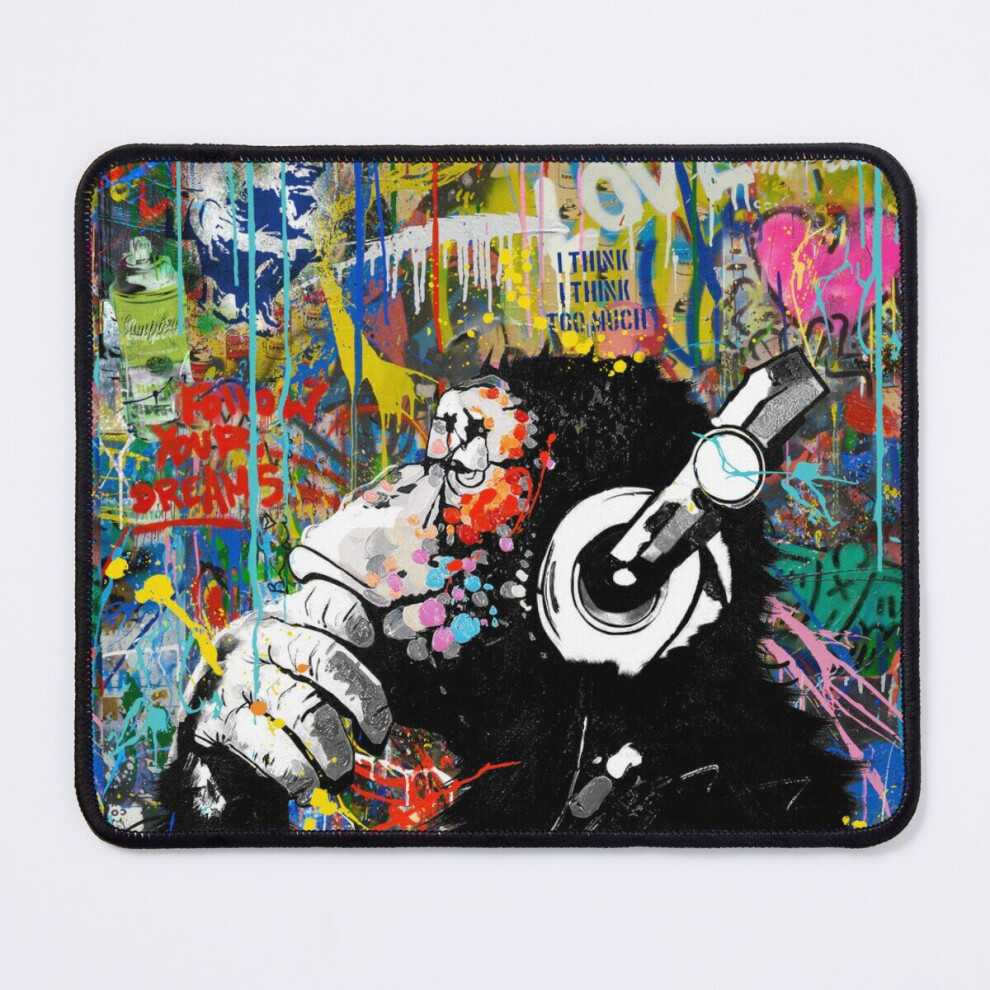 Mouse Pad Monkey Thinker - Banksy Urban Contemporary Colorful Street Art - DJ Chimp 11.8 x 9.8 inch Computer Mat Gaming Office Mousepad