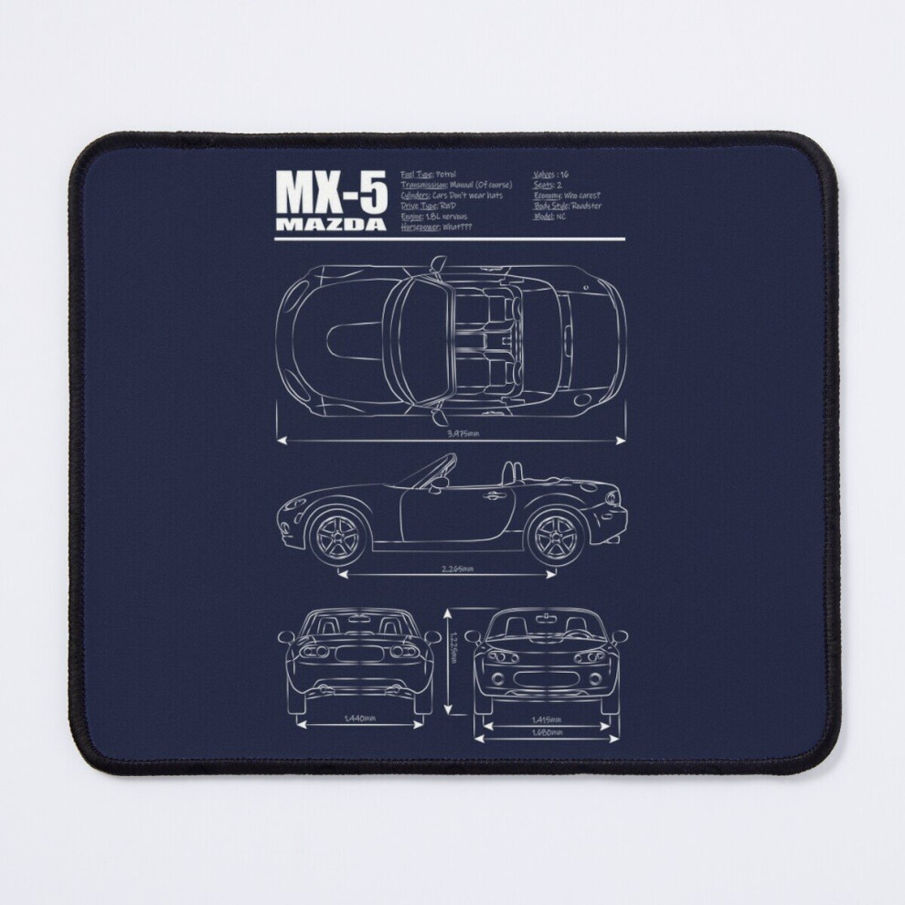 Mouse Pad Miata Blueprint Nc 11.8 X 9.8 Inch Computer Mat Gaming Office Mousepad White 7802738142594