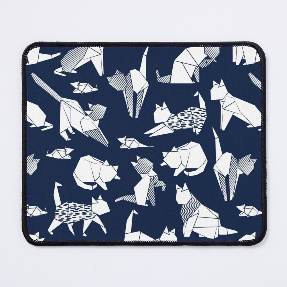 Mouse Pad Origami Kitten Friends Navy Paper Cats 11.8 X 9.8 Inch Computer Mat Gaming Office Mousepad Blue 7802738147896