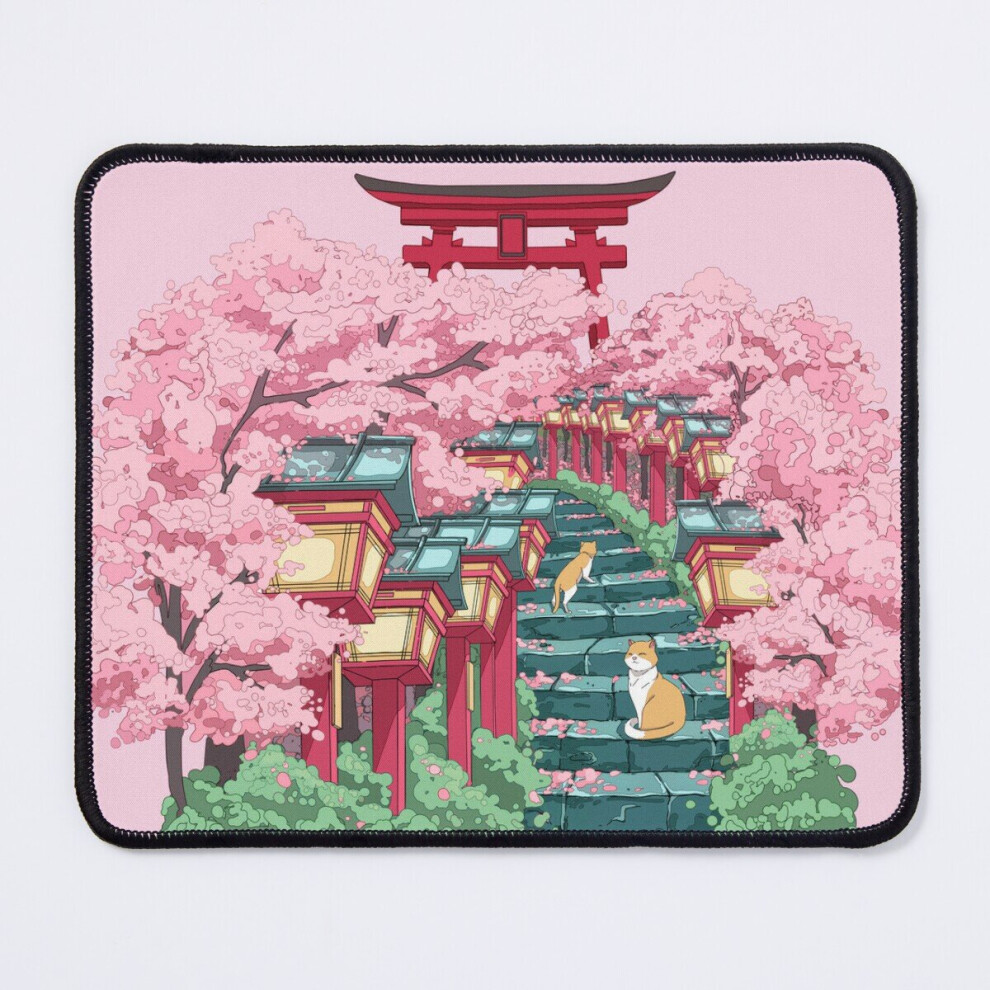 Mouse Pad The Japanese Shrine, Cats And Sakura Blossom 11.8 X 9.8 Inch Computer Mat Gaming Office Mousepad Pink 7802738187021