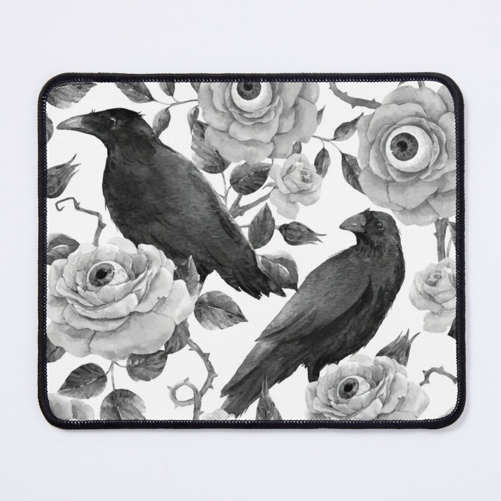 Mouse Pad Edgar Allen Poe Nevermore Watercolor And Ravens With Roses And Eyeballs 11.8 X 9.8 Inch Computer Mat Gaming Office Mousepad Black/White 7802738126020