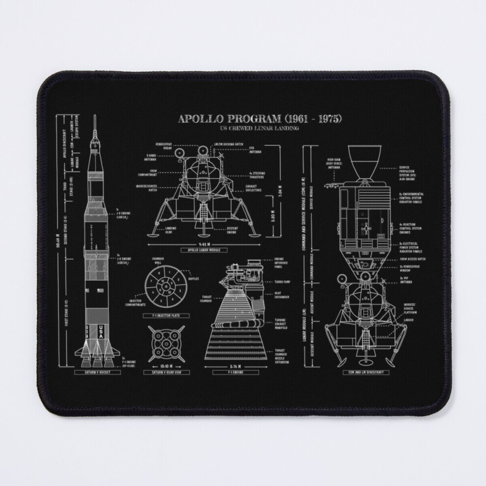 Mouse Pad Apollo Program (1961 - 1975) Stencil-No 11.8 X 9.8 Inch Computer Mat Gaming Office Mousepad White 7802738109726