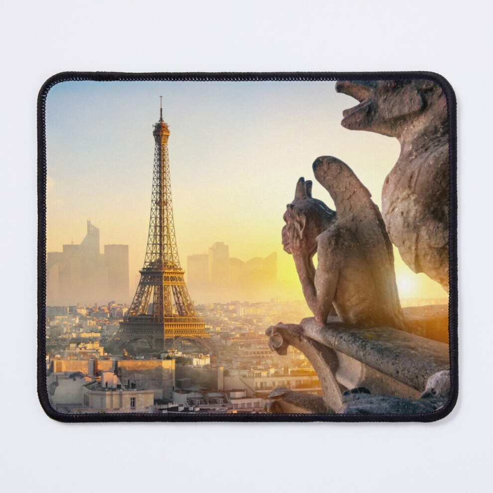 Mouse Pad Gargoyles Overlooking The Eiffel Tower In Paris, France 11.8 X 9.8 Inch Computer Mat Gaming Office Mousepad 7802738133820