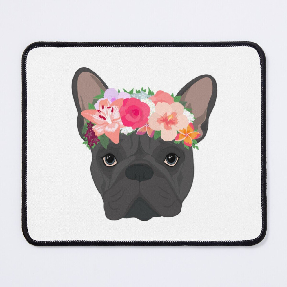 Mouse Pad Floral Frenchie. Flower Crown French Bulldog Portrait 11.8 X 9.8 Inch Computer Mat Gaming Office Mousepad Blue 7802738175318