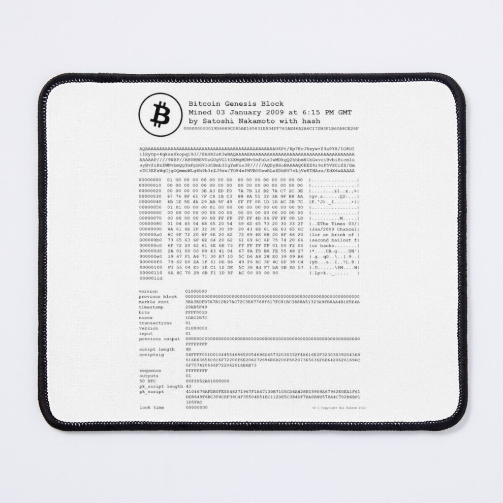 Mouse Pad Bitcoin - Original Genesis Block - Satoshi Nakamoto 11.8 X 9.8 Inch Computer Mat Gaming Office Mousepad 7802738139792