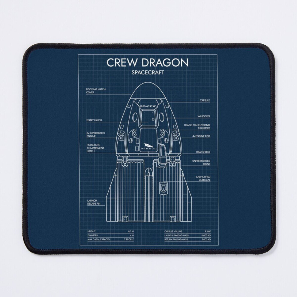 Mouse Pad Crew Dragon Spacecraft (Navy Blueprint) 11.8 X 9.8 Inch Computer Mat Gaming Office Mousepad 7802738185294