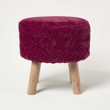 (Dark Pink) Lyla Pleated Velvet Footstool, 40 cm Tall