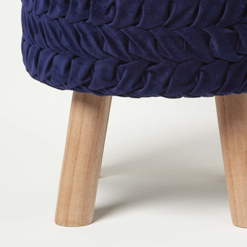 Homescapes (Blue) Lyla Pleated Velvet Footstool, 40 cm Tall 2