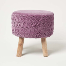(Lilac Pink) Lyla Pleated Velvet Footstool, 40 cm Tall