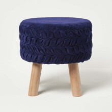 (Blue) Lyla Pleated Velvet Footstool, 40 cm Tall