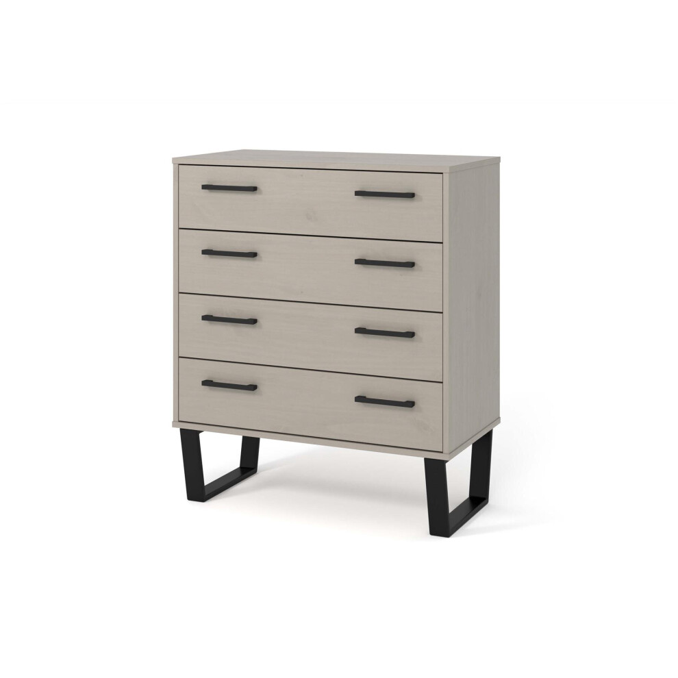 (Grey) Home Source Vigo 4 Drawer Solid Pine Industrial Chest Storage Unit