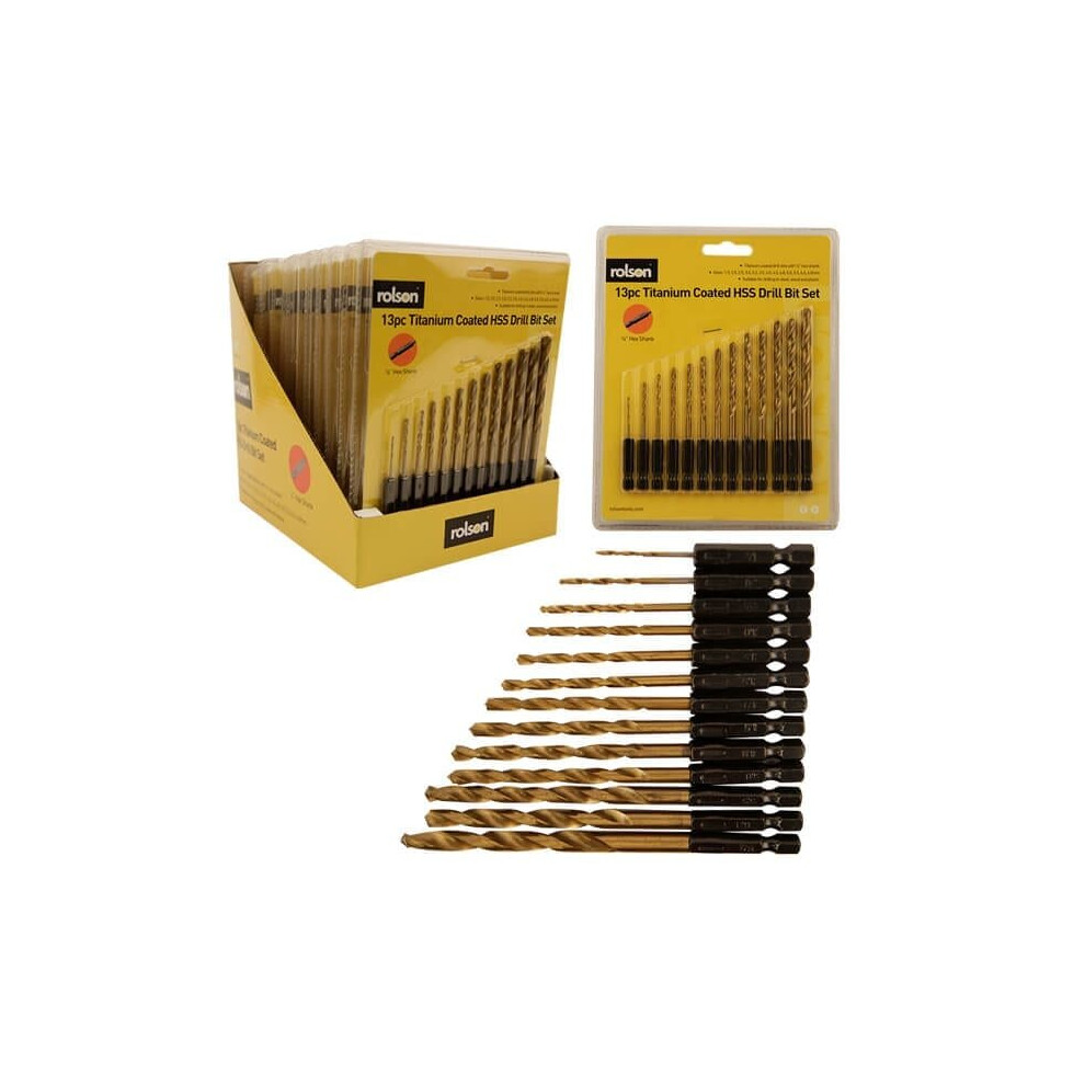 Rolson 13pc Titanium coated HSS drill bit set 48621