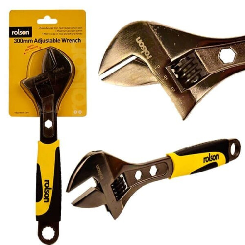 Rolson 300mm (12") Black Nickel Adjustable Wrench 19023: Rubber Grip Handle 1