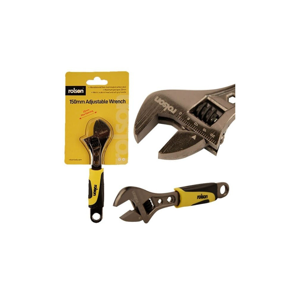 Rolson 150Mm (6") Nickel Rubber Grip Adjustable Wrench 19020: Rubber Grip Handle Black