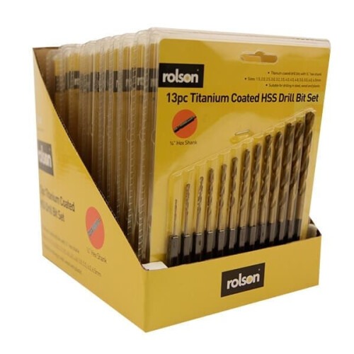 Rolson Rolson 13pc Titanium coated HSS drill bit set 48621 1