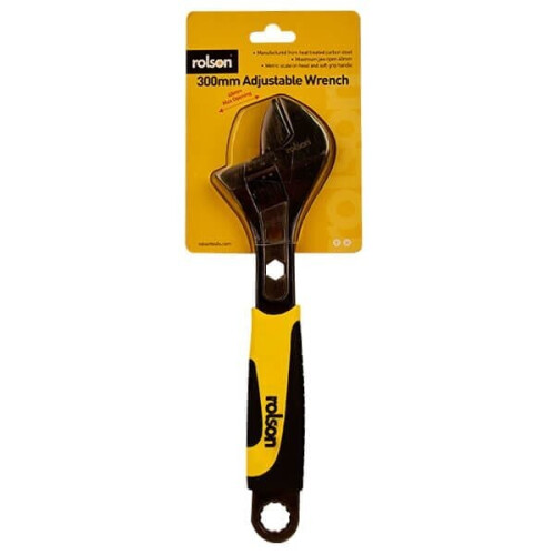 Rolson 300mm (12") Black Nickel Adjustable Wrench 19023: Rubber Grip Handle 2