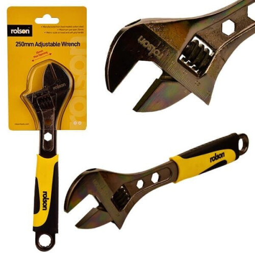 Rolson 250mm (10") Black Nickel Adjustable Wrench 19022: Rubber Grip Handle 1