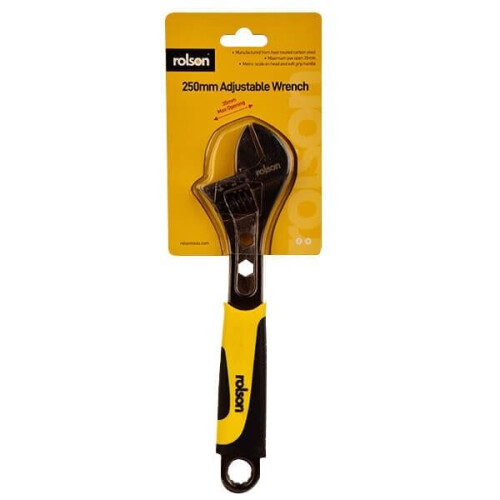 Rolson 250mm (10") Black Nickel Adjustable Wrench 19022: Rubber Grip Handle 2