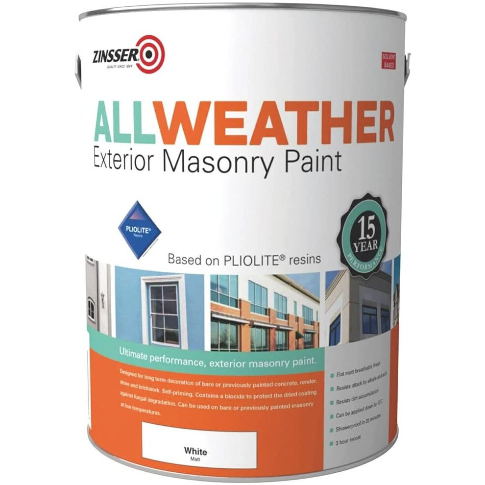 Zinsser All Weather Exterior Masonry Paint Solvent-Based 5 Litre White