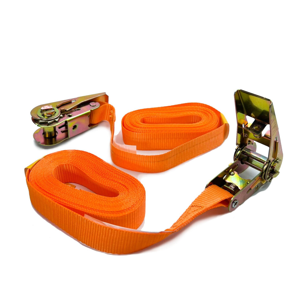 Rolson Twin Pack 5m x 25mm wide Endless Ratchet Straps - Polyester webbing highly visible orange 44207