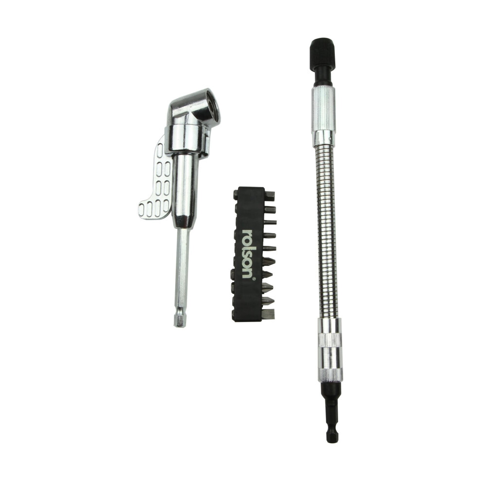 Rolson "ÃÂ¼" Drive with  Flexible Shaft with Offset Screwdriver Attachment and 10x25mm Bits 30312