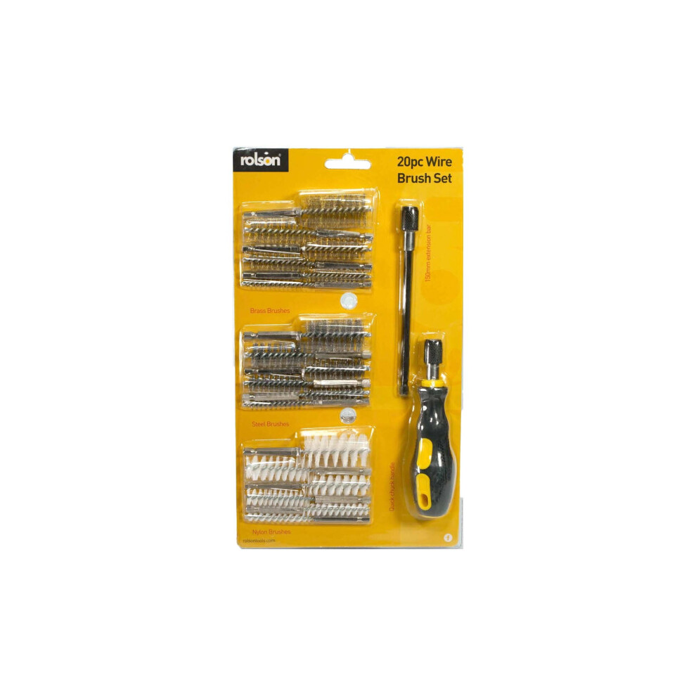 Rolson Interchangeable Wire Brush Set - 20 piece assorted brushes and adaptors 24889