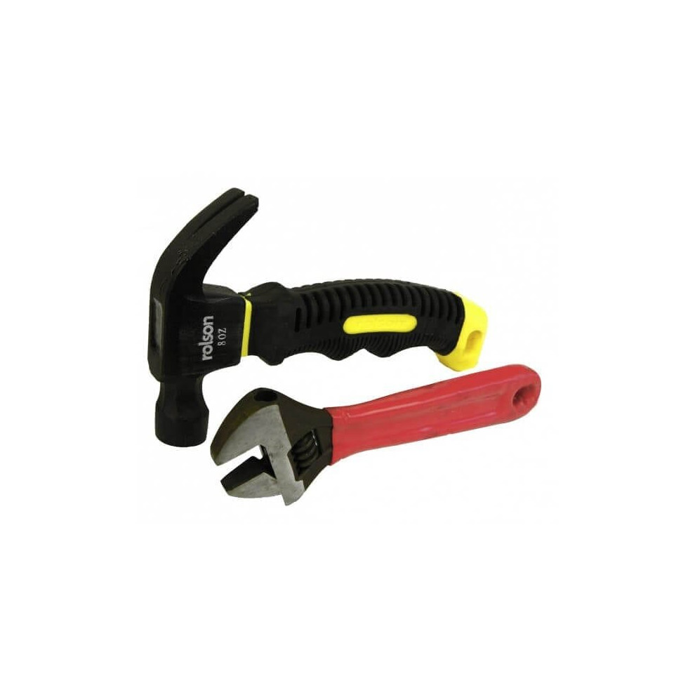 Rolson 8oz Stubby Claw Hammer & 150mm Adjustable Wrench: Great Twin Pack 36033