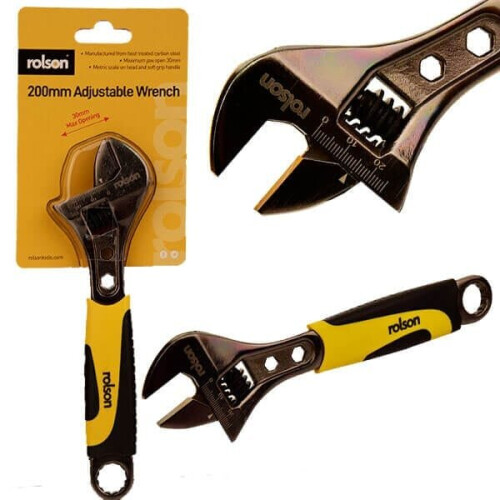 Rolson 200mm (8") Black Nickel Adjustable Wrench 19021: Rubber Grip Handle 1