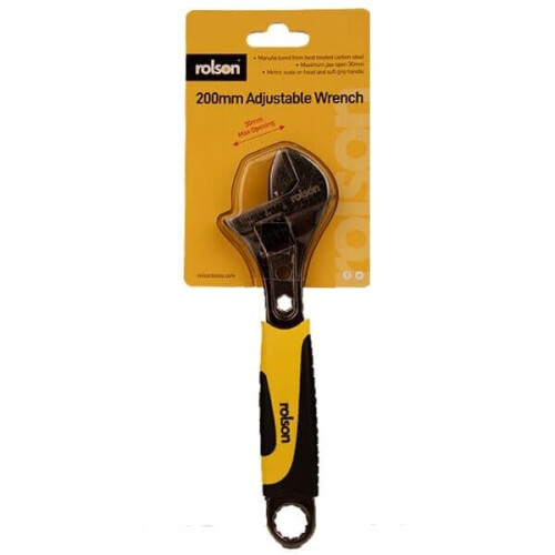 Rolson 200mm (8") Black Nickel Adjustable Wrench 19021: Rubber Grip Handle 2