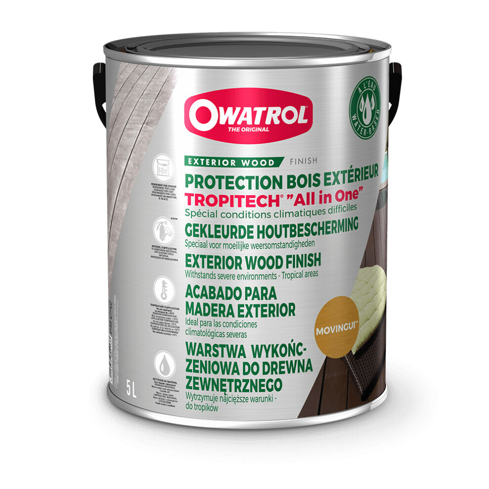 Owatrol Tropitech "All In One" Water-Based Coloured Protecting Wood Finish Teak 5 Litre Can 3297972804287