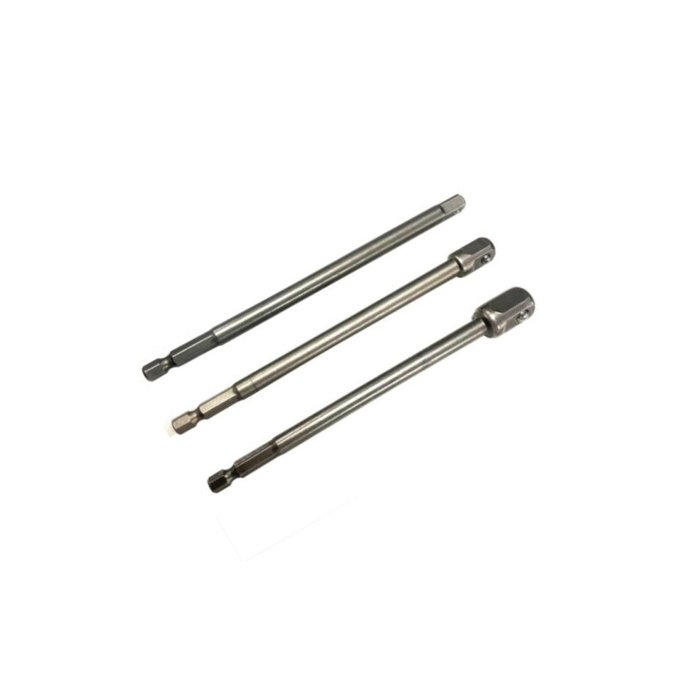 Rolson Socket adaptor set - converts 1/4" hex shank to 1/4",3/8" and 1/2" square socket drivers and extends to 150mm long 30409