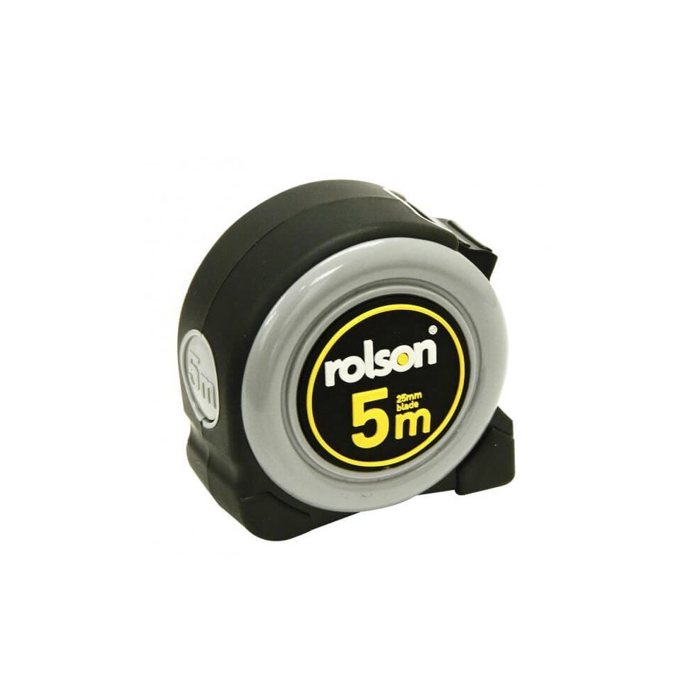 Rolson 5m Tape Measure with extra strong 25mm Nylon Tape , Magnetic Tip, Belt clip  and locking function 50571
