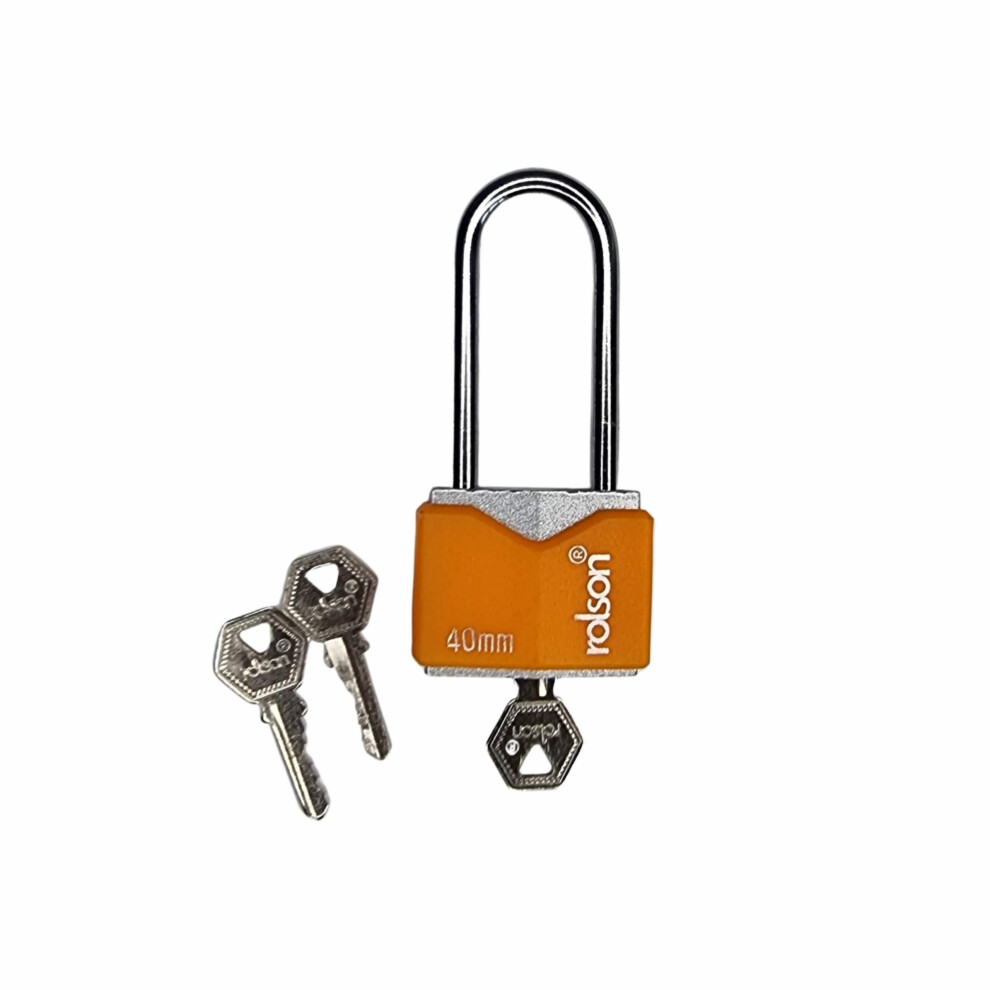 Rolson 40mm Iron Padlock Long 58mm Shackle with 3 keys and protective jacket 66545