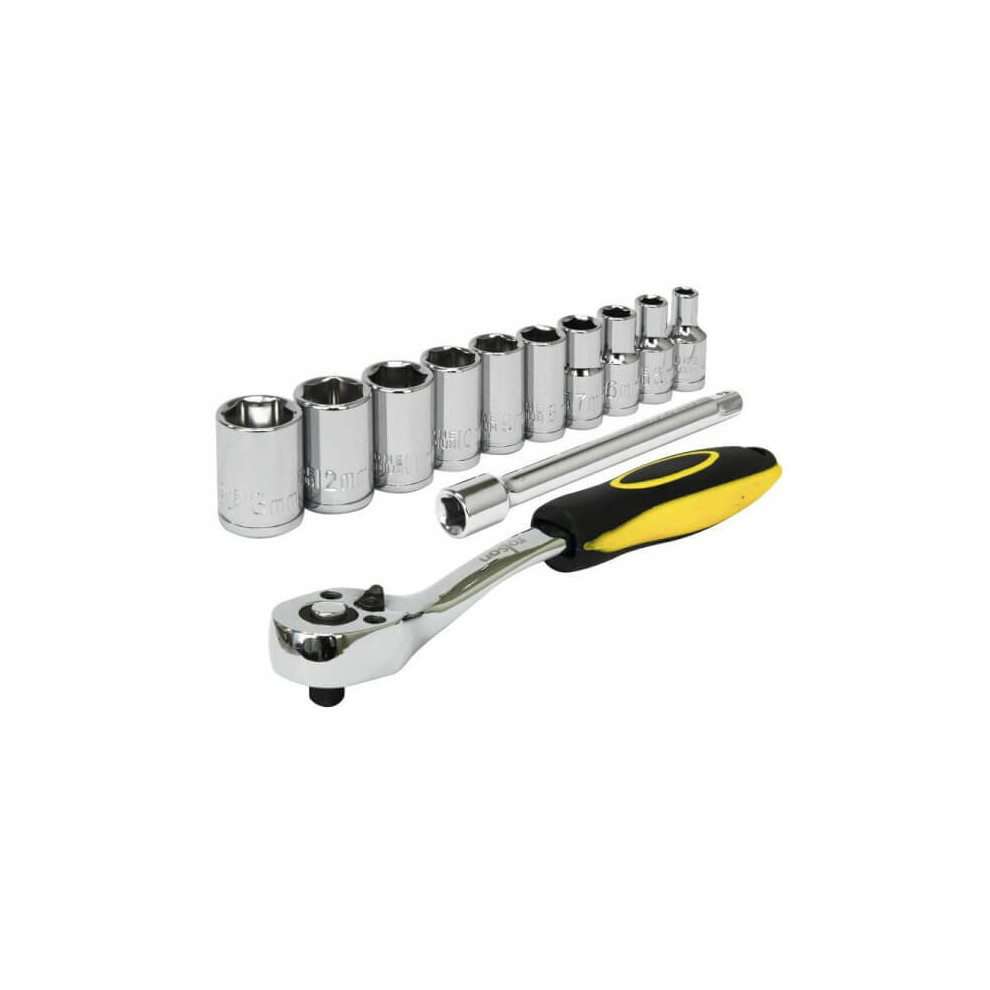 Rolson 1/4" Ratchet Handle & Sockets 12pcs Set Size 4-10mm 38651