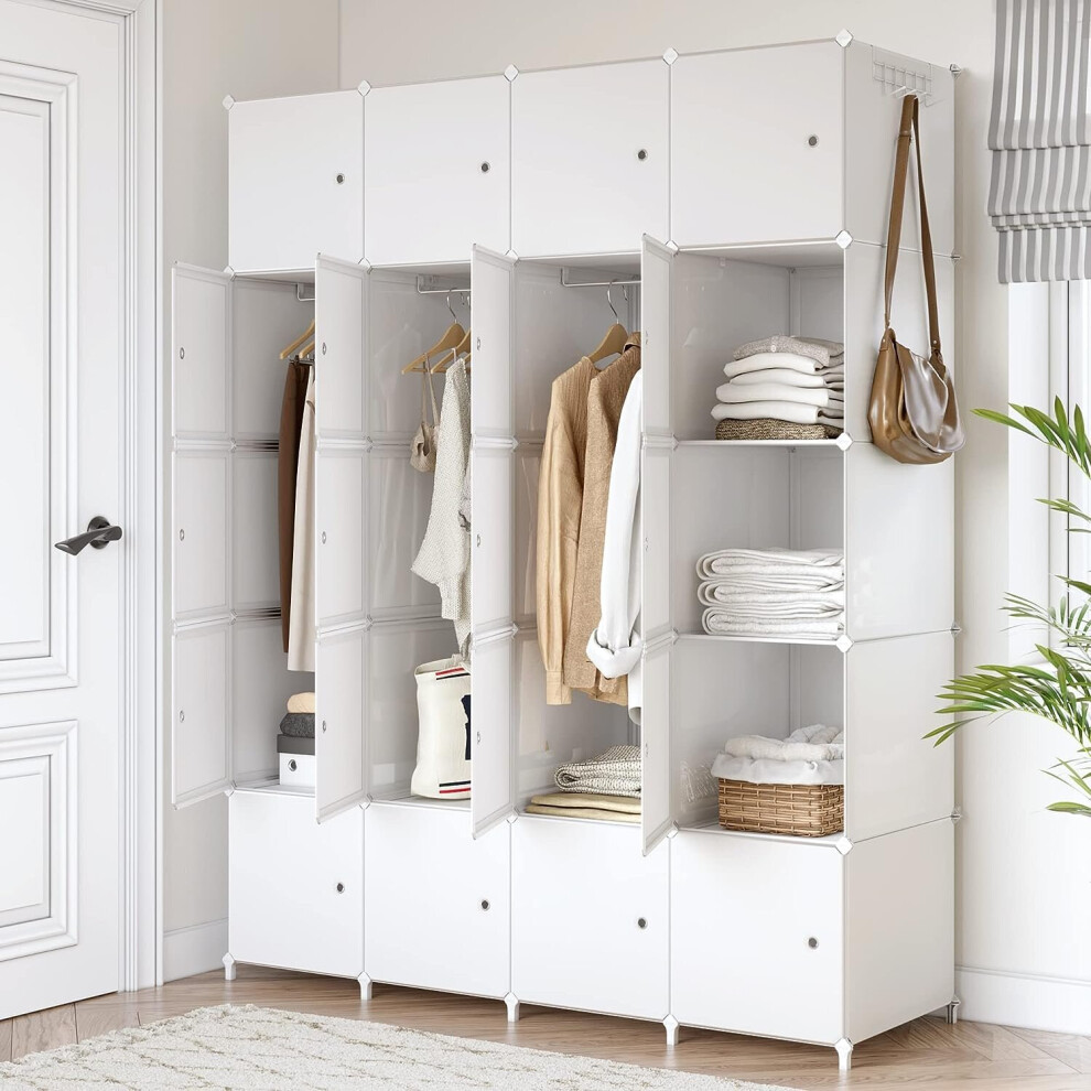 Portable Wardrobe for Bedroom Foldable Wardrobe With Clothes Hanging Rails, Plastic Combination Armoire Modular 20-Cube Cabinet for Clothes Shoes Toys-image-OPC-PC8XYZV-NEW