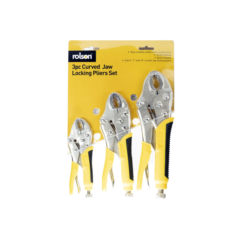 Rolson 3 Piece Locking Pliers Set, Steel Mole Grips, 10-Inch & 7-Inch Curved Jaw & 5 Inch Straight Jaw 18741