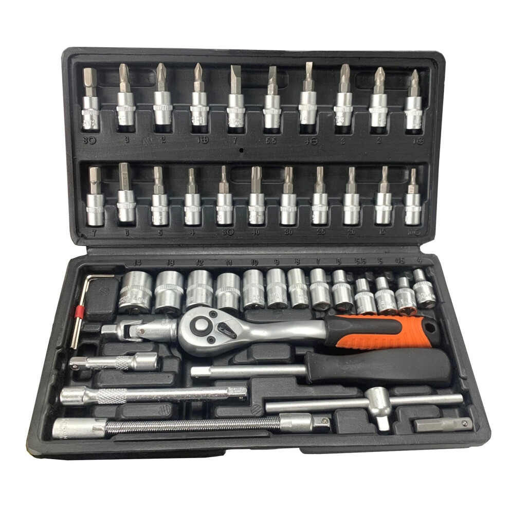 Rolson Metric Socket and Bit set 46pieces: Chrome Vanadium with ÃÂ¼" Drive and Storage Case 38664