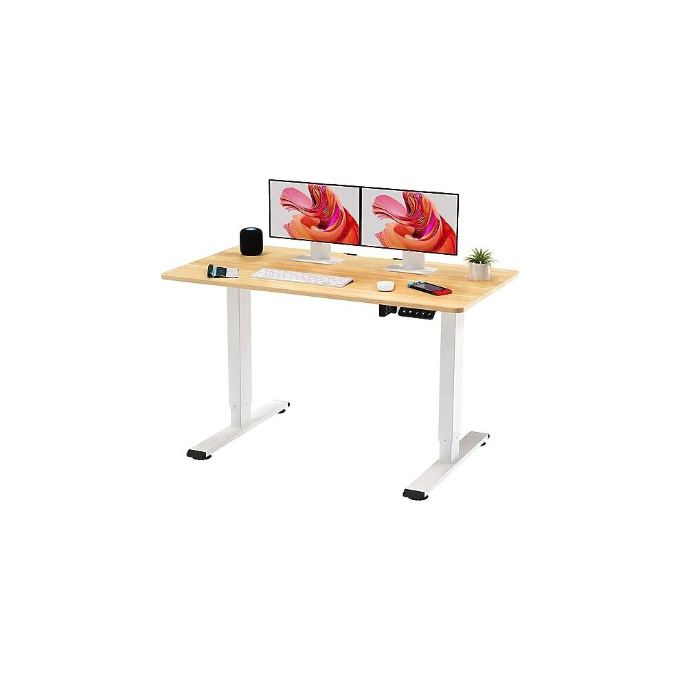 SANODESK QS+110 * 60 Electric Standing Desk Height Adjustable Standing Desk Sit Stand Desk Adjustable Desk for Home Office(White Frame+ Maple Desktop)