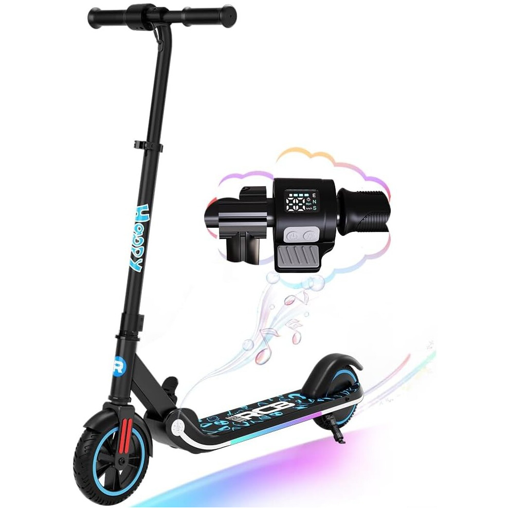 RCB Electric Scooter for Kids, 150W Motor, 3-Speed Modes, Max 9.3mph, LED Rainbow Light, 3-Height Adjustable, Foldable, LED Display, Electric Scooter