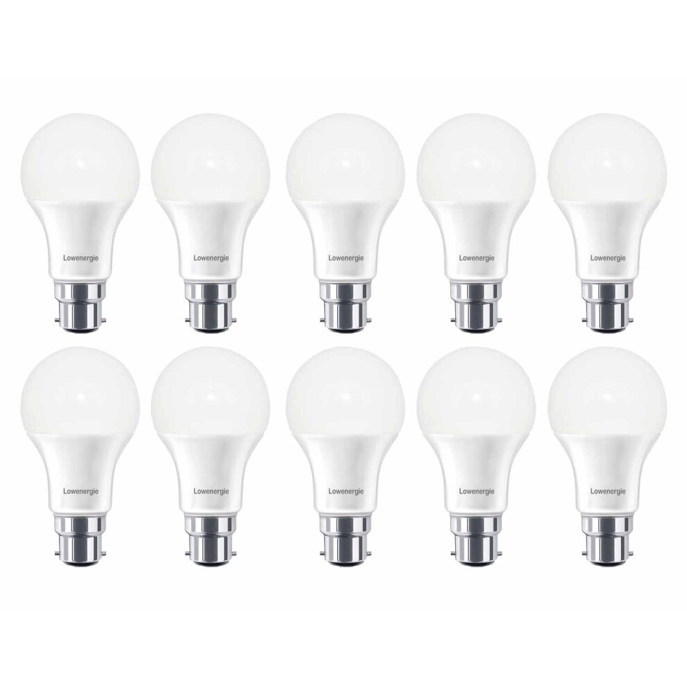 (10 Pack) LOWENERGIE LED Light Bulb 10w Bayonet B22 Day White 6000K A60 GLS A+ Energy Saving Lamp