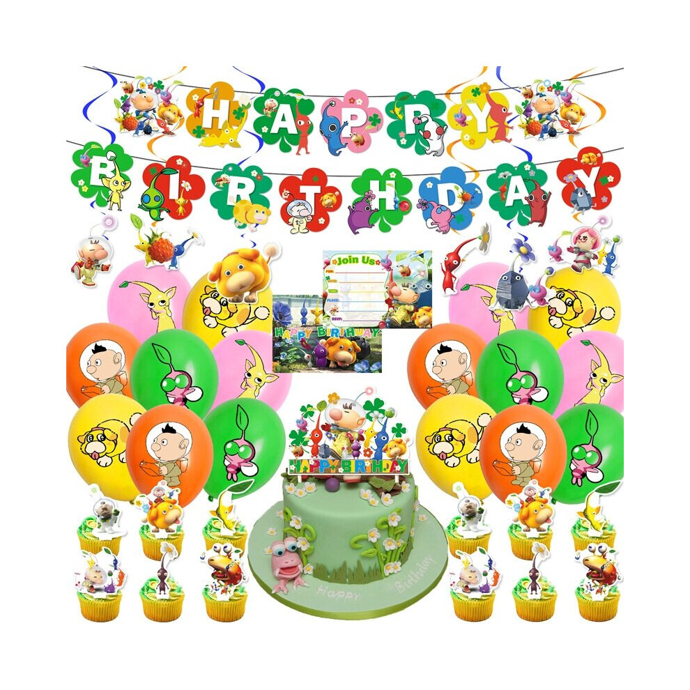 (Set D) Pikmin Birthday Themed Party Supplies Decoration Set Balloons Banner Cake Topper
