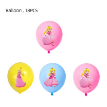 (18PCS Balloon) Princess Peach Themed Birthday Party Decoration Supplies Banner Balloon Cutlery