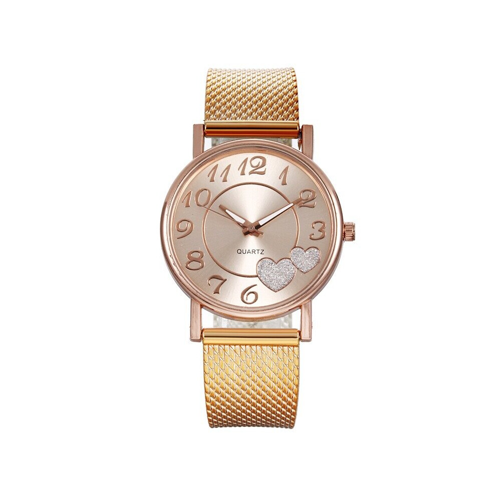 (RoseGolden) Casual Stylish Women Wrist Watch Heart Shaped Mesh Strap Girl Presents Birthday