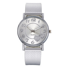 (Silver) Casual Stylish Women Wrist Watch Heart Shaped Mesh Strap Girl Presents Birthday