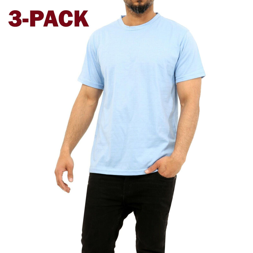 (S, Sky Blue - 3 Pack) Mens Plain T Shirt Short Sleeve Cotton Tee Top