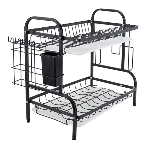 Living And Home Black Steel 2-Tier Dish Drying Rack 1