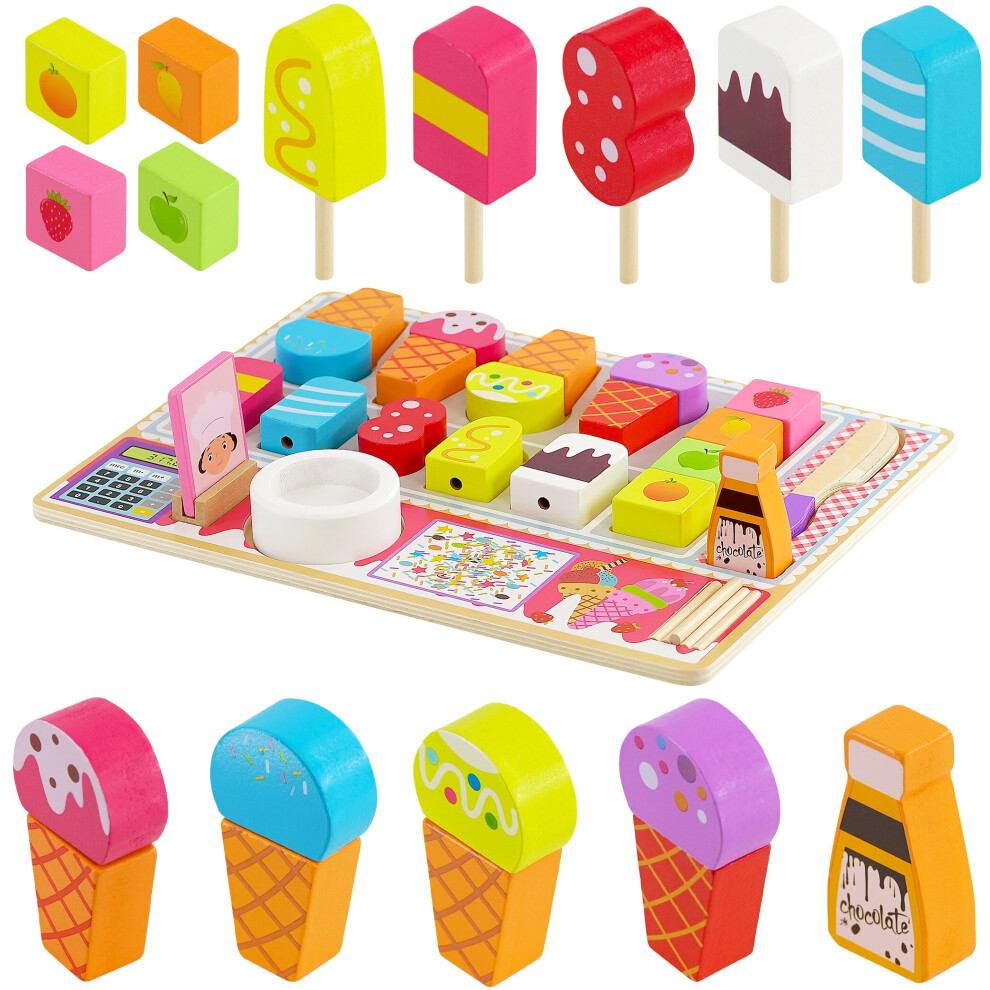 Wooden Ice Cream Shop Set Kids Toy Children's Kitchen Playset Role Play Toys